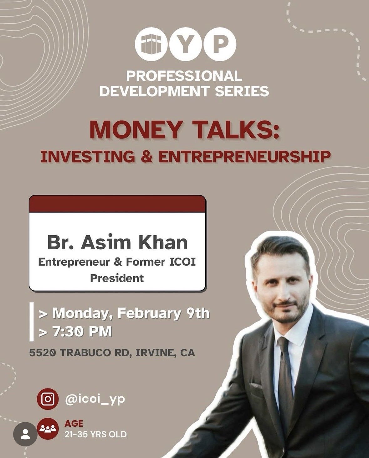 Money Talks flyer for the ICOI Young Professionals professional development series