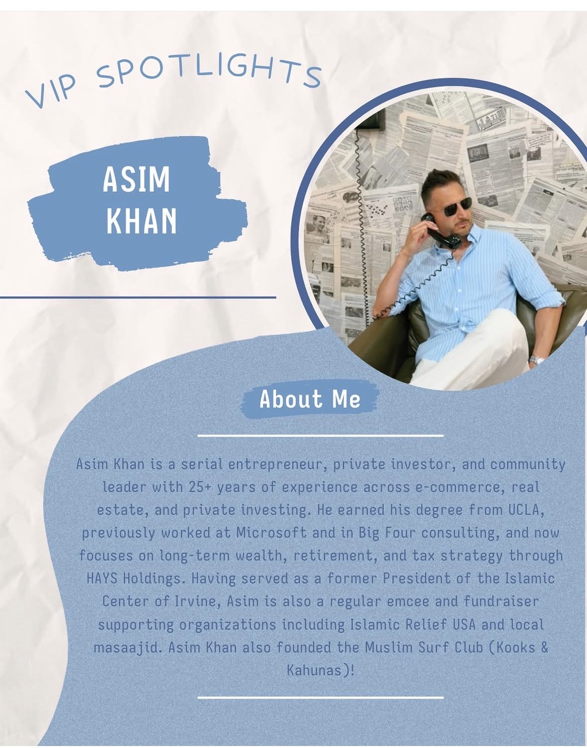 Youth Spiritual Summit VIP Spotlight feature on Asim Khan